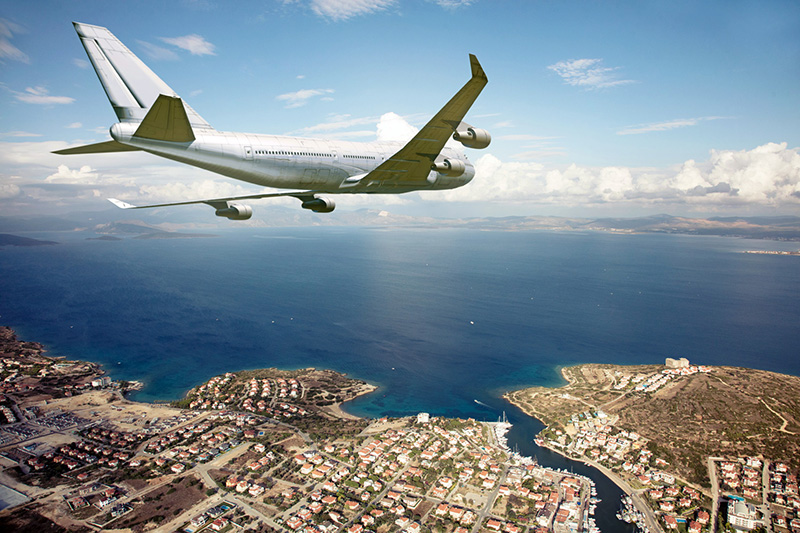 Plane flying over land
